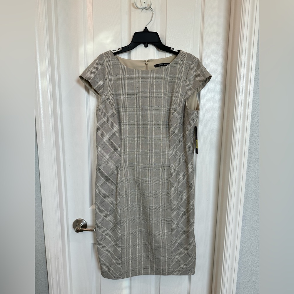 NWT Black and Cream Plaid Cap Sleeve Dress size 12